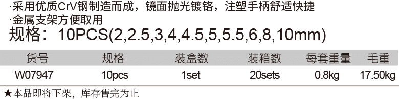 T型平頭內六角扳手組套(圖1)